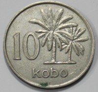 10 кобо  1973г. Нигерия, Кокосовые пальмы, состояние XF+ - Мир монет