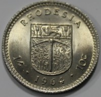 10 центов 1964г. Родезия, Герб. Елизавета II. состояние UNC - Мир монет