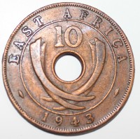 10 центов 1943г. Восточная Африка, Бивни, состояние XF-AU - Мир монет