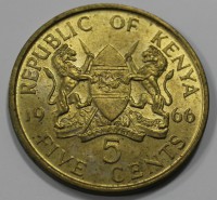 5 центов 1966г. Кения, состояние aUNC - Мир монет