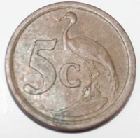 5 центов 1993г. ЮАР, Цапля, состояние VF - Мир монет