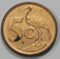 5 центов 2007г. ЮАР, Цапля, состояние аUNC - Мир монет