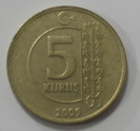 5 куруш 2009г. Турция,состояние VF - Мир монет