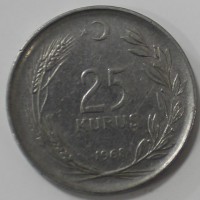 25 куруш 1965г. Турция,состояние VF - Мир монет
