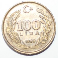 100 лир 1989г. Турция,состояние ХF - Мир монет