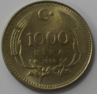 1000 лир 1990г. Турция,состояние ХF - Мир монет
