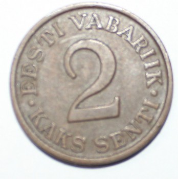 2 сента 1934г. Эстония.  бронза, состояние UNC. - Мир монет