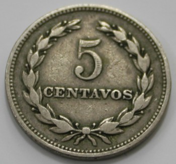 5 сентаво 1972г. Сальвадор, никель,состояние VF+. - Мир монет