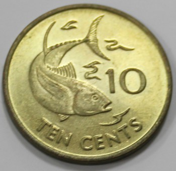 10 центов 2007г. Сейшелы, Тунец, состояние aUNC - Мир монет