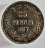 25 пенни 1917 г  S. Временное правительство. Для Финляндии, без короны, серебро 0,750,вес 1,27,состояние  UNC - Мир монет