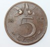 5 центов 1955г.  Нидерланды, бронза,состояние ХF, патина. - Мир монет