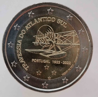 2 евро 2022г. Португалия. 100 лет первому перелету через Южную Атлантику, состояние UNC - Мир монет