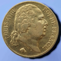 20 франков 1818г. Франция. Людовик XVIII, золото 0,900,вес 6,45 грамм, состояние XF - Мир монет