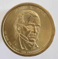 1 доллар 2009г. США.  Р .  Джеймс Полк(1845-1849), 11-й президент,  состояние UNC. - Мир монет