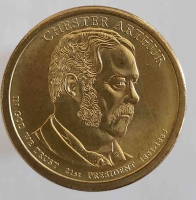 1 доллар 2012г. США.  Р . Честер Артур(1881-1885), 21-й президент, состояние UNC. - Мир монет
