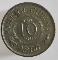 10 центов 1988г. Гайана, состояние XF - Мир монет