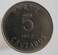 5 крузадо 1987г. Бразилия, состояние AU - Мир монет