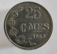 25 сантимов 1963г. Люксембург, состояние AU - Мир монет