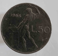 50 лир 1964г. Италия, состояние XF - Мир монет
