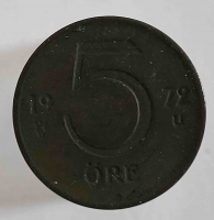 5 эре 1972г. Швеция, состояние F - Мир монет