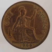 1пенни 1966г. Великобритания, состояние XF - Мир монет