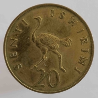 20 сенти 1977г. Танзания. Страус , состояние ХF  - Мир монет