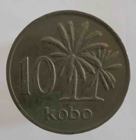 10 кобо  1976 г  Нигерия . Пальма . Герб ,состояние XF - Мир монет