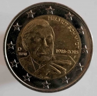 2 евро 2018.г. Германия , 100 лет со дня рождения Гельмута Шмидта. из ролла - Мир монет