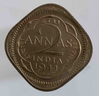 2 анна 1942г. Британская Индия. Георг VI, состояние AU - Мир монет