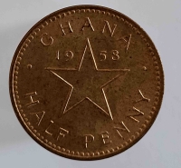 1/2 пенни 1958г. Гана. Кваме Нкрума, состояние AU - Мир монет