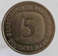 5 марок  1990г. Германия. F, состояние  UNC - Мир монет