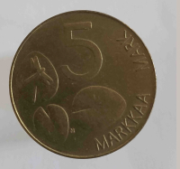 5 марок 1994г . Финляндии .Тюлени , состояние  XF - Мир монет