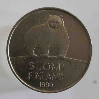  50 пенни 1990г. Финляндия. Медведь , состояние XF - Мир монет