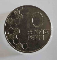 10 пенни 1990г . Финляндии, состояние  XF - Мир монет