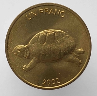 1 франк 2002г. Конго. Черепаха, состояние UNC - Мир монет