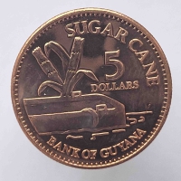5 долларов 2012г. Гайана, Сахарный тростник, состояние UNC - Мир монет