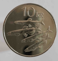 10 крон 2008г. Исландия.Сельди, состояние UNC - Мир монет