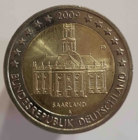 2 евро 2009г. Германия. Саар, состояние UNC - Мир монет