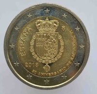 2 евро 2018г. Испания. 50 лет со дня рождения короля Филиппа VI, состояние UNC - Мир монет