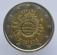 2 евро 2012г. Испания. 10 лет наличному обращению евро, состояние UNC - Мир монет