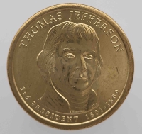 1 доллар 2007г.  США.   D.  Томас Джефферсон(1801-1809), 3-й президент, состояние UNC. - Мир монет