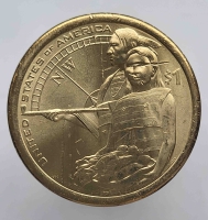 1 доллар  2014г.  США.  D .  Сакагавея.  Помощь индейцев экспедиции Льюиса и Кларка , состояние UNC. - Мир монет