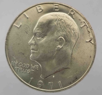 1 доллар 1971г. США. Эйзенхауэр, серебро 0,400, вес 24,59 грамма, состояние UNC - Мир монет
