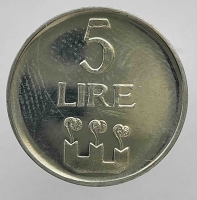 5 лир 1972г. Сан-Марино. Святой Мартин,  состояние UNC - Мир монет