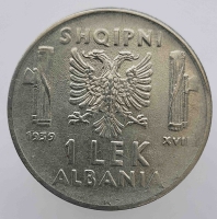 1 лек 1939г. Албания, сталь, состояние aUNC - Мир монет