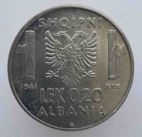 0,20 лек 1941г. Албания, сталь, диаметр 21,5мм, состояние UNC. - Мир монет