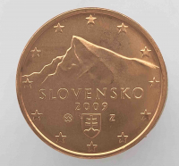 5 евроцентов 2009г. Словакия, из ролла. - Мир монет