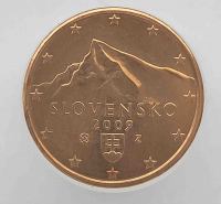 1 евроцент 2009г. Словакия,  из ролла. - Мир монет