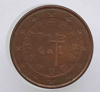 1 евроцент 2008г. Португалия, состояние XF - Мир монет