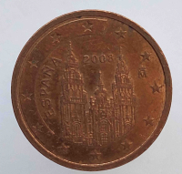 2 евроцента  2008г. Испания, состояние XF+. - Мир монет